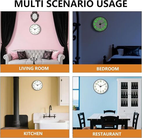 توهج في ساعة الحائط المظلمة غير الموقوتة ، بطارية حائط صامتة 10 بوصة تعمل بطارية ، عدد كبير من الزجاج المقسى ، ساعة مستديرة ليلية لتناظرية مكتب غرفة المعيشة غرفة نوم ، أسود in Kuwait