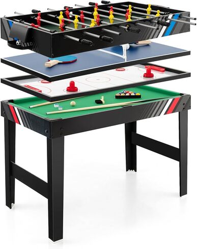 Gymax 4 in 1 Table Multi Game Table ، 49 "Combo Game Table مع طاولة فووسبال ، البلياردو البلياردو ، الهوكي الجوي وتنس الطاولة للأطفال البالغين غرفة عائلة in Saudi Arabia