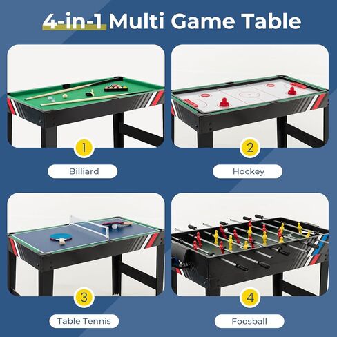 Gymax 4 in 1 Table Multi Game Table ، 49 "Combo Game Table مع طاولة فووسبال ، البلياردو البلياردو ، الهوكي الجوي وتنس الطاولة للأطفال البالغين غرفة عائلة in Saudi Arabia