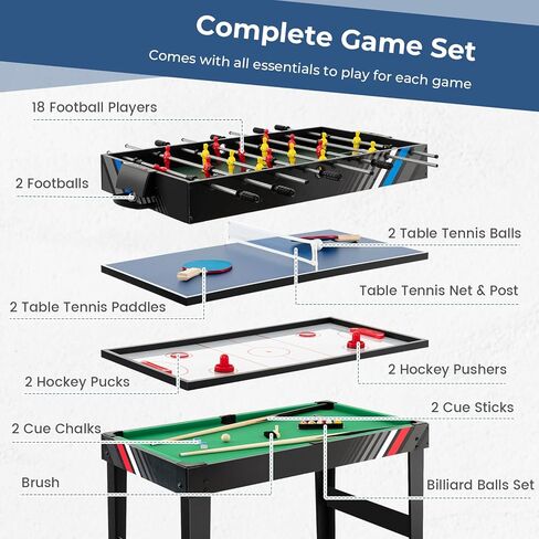 Gymax 4 in 1 Table Multi Game Table ، 49 "Combo Game Table مع طاولة فووسبال ، البلياردو البلياردو ، الهوكي الجوي وتنس الطاولة للأطفال البالغين غرفة عائلة in Saudi Arabia