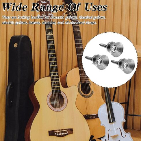 Xindojuz 18 PCS Guitar Strap Button, Metal Guitar Strap Peg Buttons Locks End Pins with Mounting Screws, Anti Slipping Music Parts for Acoustic Classical Electric Guitars Bass Ukulele (Silver) in Saudi Arabia