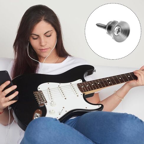 Xindojuz 18 PCS Guitar Strap Button, Metal Guitar Strap Peg Buttons Locks End Pins with Mounting Screws, Anti Slipping Music Parts for Acoustic Classical Electric Guitars Bass Ukulele (Silver) in Saudi Arabia