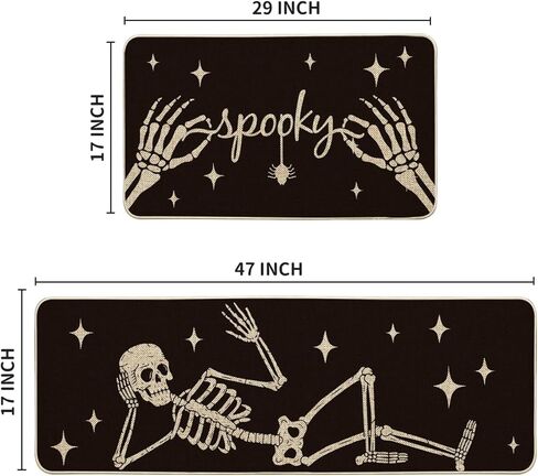 Artoid Mode Spooky Skeleton Spider Bone Black Halloween Kitchen Mats Set of 2, Black Home Decor Low-Profile Kitchen Rugs for Floor - 17x29 and 17x47 Inch in Saudi Arabia