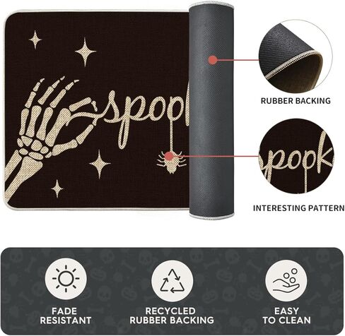 Artoid Mode Spooky Skeleton Spider Bone Black Halloween Kitchen Mats Set of 2, Black Home Decor Low-Profile Kitchen Rugs for Floor - 17x29 and 17x47 Inch in Saudi Arabia