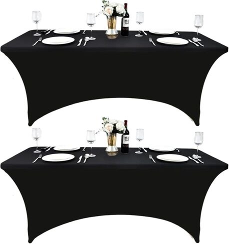 2 -pack 6ft أغلفة دنة أسود أغطية لجداول طي قياسية مستطيل - مفارش المائدة المقاومة للتجاعيد - حامي الجدول المليء بالتجاعيد للأطراف والمعارض التجارية والمأدبة in Kuwait