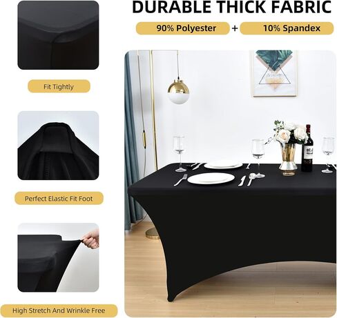 2 -pack 6ft أغلفة دنة أسود أغطية لجداول طي قياسية مستطيل - مفارش المائدة المقاومة للتجاعيد - حامي الجدول المليء بالتجاعيد للأطراف والمعارض التجارية والمأدبة in Kuwait