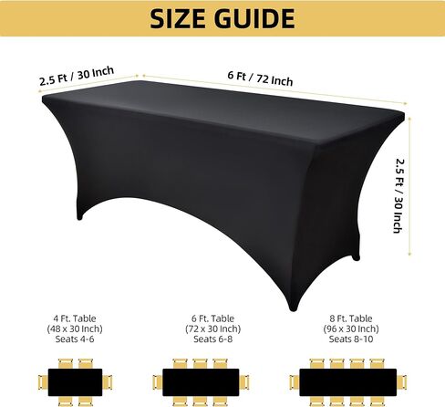 2 -pack 6ft أغلفة دنة أسود أغطية لجداول طي قياسية مستطيل - مفارش المائدة المقاومة للتجاعيد - حامي الجدول المليء بالتجاعيد للأطراف والمعارض التجارية والمأدبة in Kuwait