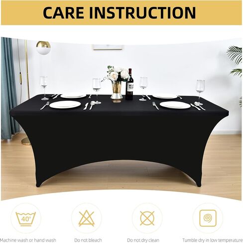 2 -pack 6ft أغلفة دنة أسود أغطية لجداول طي قياسية مستطيل - مفارش المائدة المقاومة للتجاعيد - حامي الجدول المليء بالتجاعيد للأطراف والمعارض التجارية والمأدبة in Kuwait