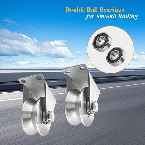 Pulley Wheel Stainless Steel V Groove Plate Casters Heavy Duty Sliding Gate Rollers with Double Ball Bearings Industrial Grade Track Roller Silent Pulley Block for Smooth and Quiet Movement 2pcs in Kuwait