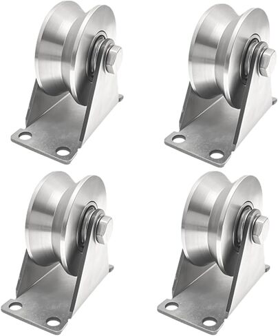 Pulley Wheel Stainless Steel V Groove Plate Casters Heavy Duty Sliding Gate Rollers with Double Ball Bearings Industrial Grade Track Roller Silent Pulley Block for Smooth and Quiet Movement 2pcs in Kuwait