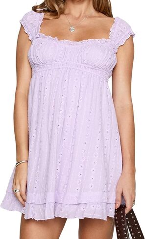 Women's Y2K Babydoll Mini Dress Fairy Vintage Sleeveless Square Neck Sweet Short Party Princess Summer Sundress in Saudi Arabia
