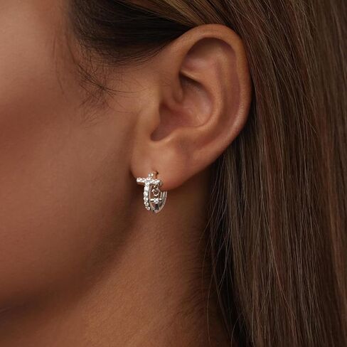 WOSTU Star Earrings 925 Sterling Silver Cute Hoop Earrings for Women Hypoallergenic Small Sleeper Tragus Hoop Earrings Cartilage Jewelry Gifts in Kuwait