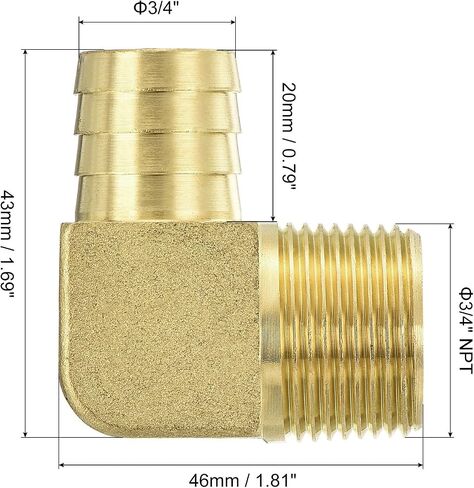 uxcell Brass Hose Barbed Elbow Fitting 2pcs 3/16" Barb x 1/4" NPT Male 90 Degree Brass Barb Pipe Fitting for Water Fuel Air in Saudi Arabia