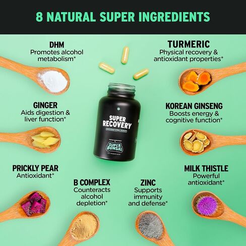 SuperBonsai Super Recovery Post-Celebration Relief – Holistic Support with DHM, Milk Thistle, B Complex, & Korean Ginseng – All-Natural Ingredients for Optimal Morning Recovery in Saudi Arabia