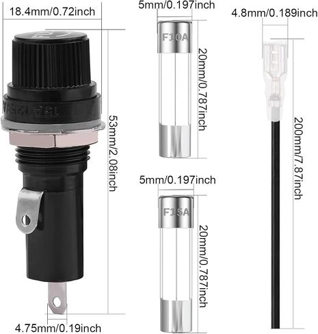 10 pcs Panel Mount Fuse Holder 6X30mm 250V AC 10A 125V AC 15A Black Screw Cap Fuse Holder with 10A/15A Fast Blow Fuse, 18AWG Terminal Cables for Radio Automatic Stereo,Household Appliance in Saudi Arabia