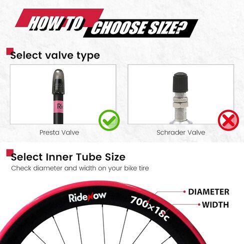 Ridenow 4-Pack Bike Inner Tube for 700/18C-28C, 700/18C-32C with 65/85 mm Metal &TPU Presta Valves for Road Bikes, Super Light Puncture Resistant Bicycle Inner Tube(Include Patch Repair Kits) in Kuwait