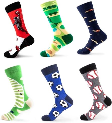 DJ Designs 6 Pairs of Men's Funny Cotton Dress Socks Fits US Shoe Size 7-13 Fun Colorful Crazy Crew Sock in Kuwait