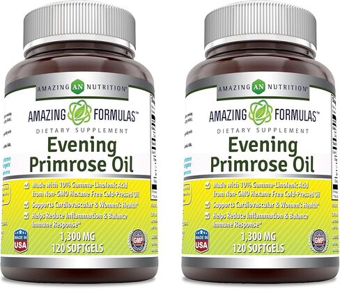 Amazing Formulas Evening Primrose Oil 1300mg, 10% GLA, Softgels Supplement | Hexane Free Cold Pressed Oil | Non-GMO | Gluten Free (250 Count) in Saudi Arabia