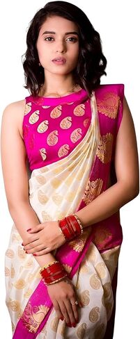 القوات المسلحة البوروندية الباناراسي كانجيفارام الساري للسيدات الهندي الهندي اللى يتوهم حفل اللى يرتدي ساري وبلوز قطعة. in Kuwait