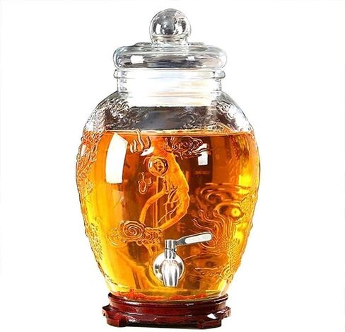 Beer Drinks Dispenser Beer Dispenser, Beer Barrel Glass Drink Dispenser, Glassware with Metal Tip, Glass Cover, Water, Juice, Beer, Wine, Baijiu, Iced Drinks Home Bar Cask Ale Dispenser(6L) in Kuwait