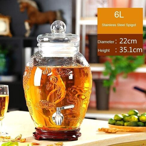 Beer Drinks Dispenser Beer Dispenser, Beer Barrel Glass Drink Dispenser, Glassware with Metal Tip, Glass Cover, Water, Juice, Beer, Wine, Baijiu, Iced Drinks Home Bar Cask Ale Dispenser(6L) in Kuwait