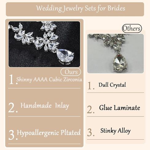 Hadskiss Elegant Bridal Wedding Jewelry Sets for Women/Brides/Bridesmaids, Cubic Zirconia Necklace Earrings Bracelet Set White Gold Plated Hypoallergenic Jewelry for Wedding Prom Party in Kuwait