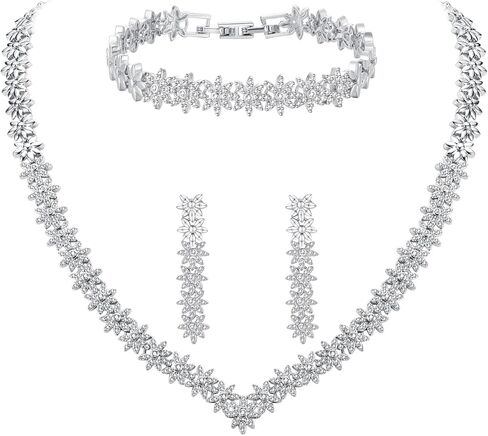 Hadskiss Elegant Bridal Wedding Jewelry Sets for Women/Brides/Bridesmaids, Cubic Zirconia Necklace Earrings Bracelet Set White Gold Plated Hypoallergenic Jewelry for Wedding Prom Party in Kuwait