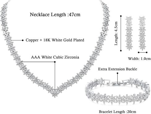 Hadskiss Elegant Bridal Wedding Jewelry Sets for Women/Brides/Bridesmaids, Cubic Zirconia Necklace Earrings Bracelet Set White Gold Plated Hypoallergenic Jewelry for Wedding Prom Party in Kuwait