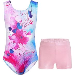 Nymphperi Girls Gymnastics Leotards Size 10-12 Years Old Sparkle Gold Sleeveless Bodysuits with Shiny Shorts Suit for Kids Daily Wear in Kuwait