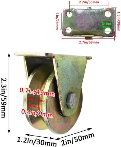 Castors 4 V-Groove Steel Caster Wheel,Heavy Duty Rigid Wheels,Sheave Round Tube Directional Track Wheel,Double Bearing,for Industrial Machines,Sliding Door,Rolling,Wire Rope Rails(50mm/2in) in Kuwait