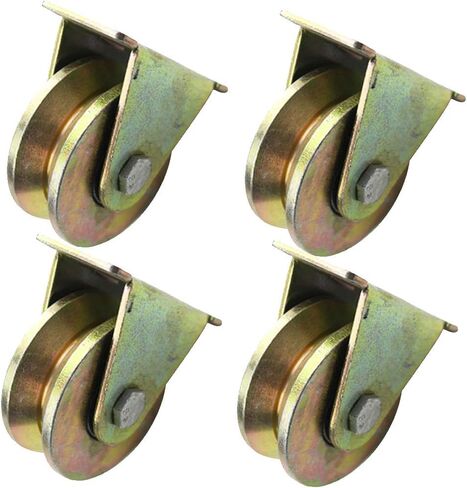 Castors 4 V-Groove Steel Caster Wheel,Heavy Duty Rigid Wheels,Sheave Round Tube Directional Track Wheel,Double Bearing,for Industrial Machines,Sliding Door,Rolling,Wire Rope Rails(50mm/2in) in Kuwait