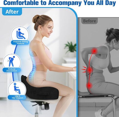 Seat Cushion, Chair Cushions for Office Chairs/Car Seats/Wheelchair - Hip&Sciatica&Tailbone Pain Relief Memory Foam Office Chair Cushion for Long Sitting Office Workers/Car Drivers, Grey in Kuwait