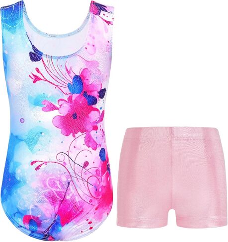 Nymphperi Girls Gymnastics Leotards Size 10-12 Years Old Sparkle Gold Sleeveless Bodysuits with Shiny Shorts Suit for Kids Daily Wear in Kuwait