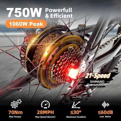 HOTEBIKE Electric Bike for Adult 750W Electric Mountain Bike 48V 13AH Removable Battery Ebike with Suspension Fork Aluminium Frame, Professional 21-Speed Gears in Saudi Arabia
