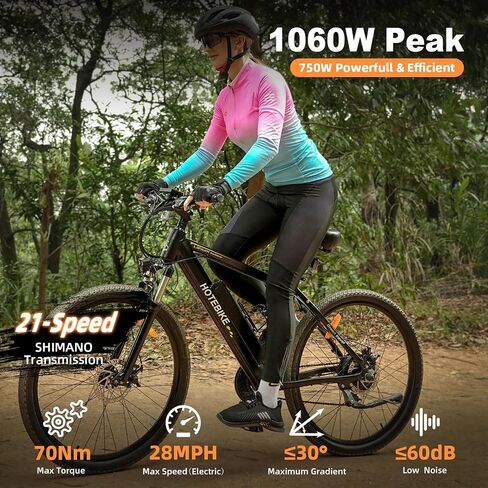 HOTEBIKE Electric Bike for Adult 750W Electric Mountain Bike 48V 13AH Removable Battery Ebike with Suspension Fork Aluminium Frame, Professional 21-Speed Gears in Saudi Arabia