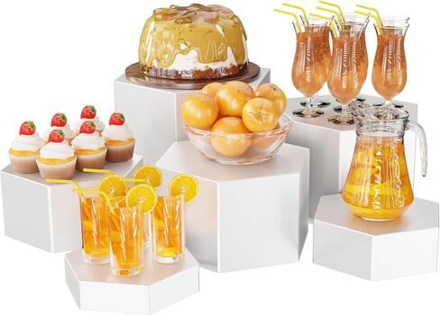 Metal Buffet Risers,6PCS Hexagonal Jewelry Display Risers 2.76 in to 4.02 in Market Display Stands Metal Showcase for Catering Dessert Figures Decoration (Matte Black, 2.76IN to 4.02IN) in Saudi Arabia