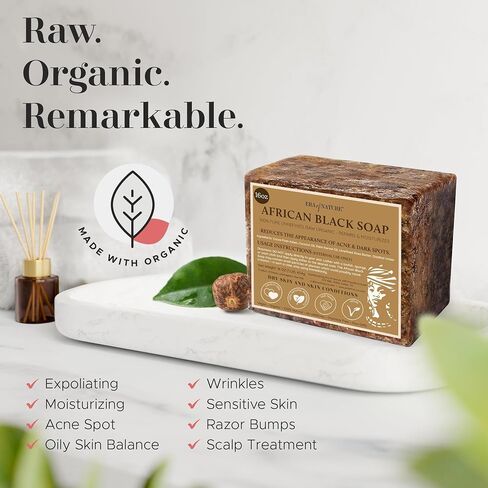 era of nature Best Raw ORGANIC AFRICAN BLACK SOAP, for Dry Skin and Skin Conditions. Pure & Natural Ingredients, Imported From Ghana - 1lb (16oz) in Saudi Arabia
