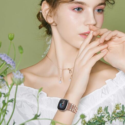 Wildflower Engraved Bands Compatible with Fitbit Sense 2, Versa 4/3, Sense Band with Charms, Soft Silicone Replacement Wristbands Strap with Cute Decorative Rings Accessories for Women in Kuwait