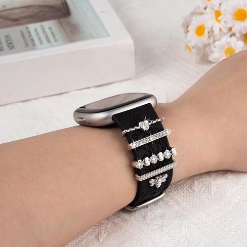 أشرطة محفورة بزهور برية متوافقة مع Fitbit Sense 2 ، بالعكس 4/3 ، فرقة Sense مع سحر ، حزام معصم بديل للسيليكون مع إكسسوارات زخرفية لطيفة للنساء in Kuwait