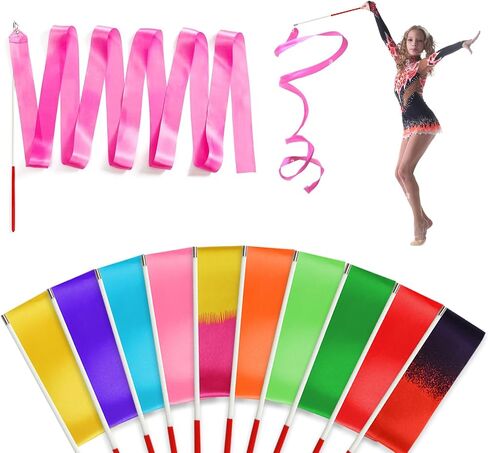 10pcs Dance Ribbons for Kids, Birthday Decoration, Ribbon Dancing Wands Party Favors, Dance Streamers Gifts & Girls Party Games Props,Rainbow Gymnastics Ribbon Wands in Saudi Arabia