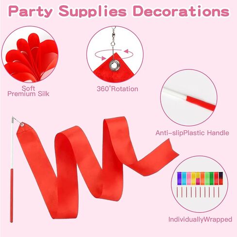 10pcs Dance Ribbons for Kids, Birthday Decoration, Ribbon Dancing Wands Party Favors, Dance Streamers Gifts & Girls Party Games Props,Rainbow Gymnastics Ribbon Wands in Saudi Arabia