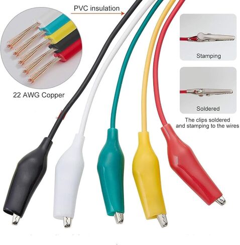 10 Pcs Alligator Clips Electrical with Wires, Preminum Crocodile Alligator Clips with Testing Probes Test Leads with Dual Ended Insulators Cable for Electric Circuit Connection, DIY School Experiments in Saudi Arabia