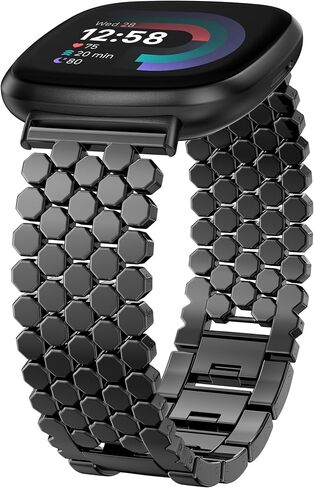 Minyee Metal Bands متوافقة مع Fitbit Sense 2/Versa 4/Versa 3/Sense Bands Women ، Sendy Stains Stain Chain Honeycomb Designer Luxury Link Lin in Saudi Arabia