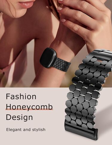 Minyee Metal Bands متوافقة مع Fitbit Sense 2/Versa 4/Versa 3/Sense Bands Women ، Sendy Stains Stain Chain Honeycomb Designer Luxury Link Lin in Saudi Arabia