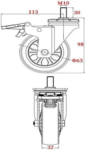 1 قطعة 2.5 بوصة M10/M12/M14/M16/M20 المسمار العجلة العالمية مع آلة صامتة رمح من المطاط الفرامل (M16- عجلة عالمية) in Kuwait