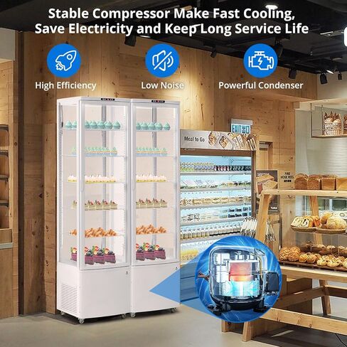 Garvee Commercial Display Display Case 10.5 Cu.FT FreeStanding Display Display Withits مع أرفف قابلة للتعديل ، إضاءة LED ، ثلاجة صقيع تلقائي للمخبز ، القهوة ، السوبر ماركت in Kuwait
