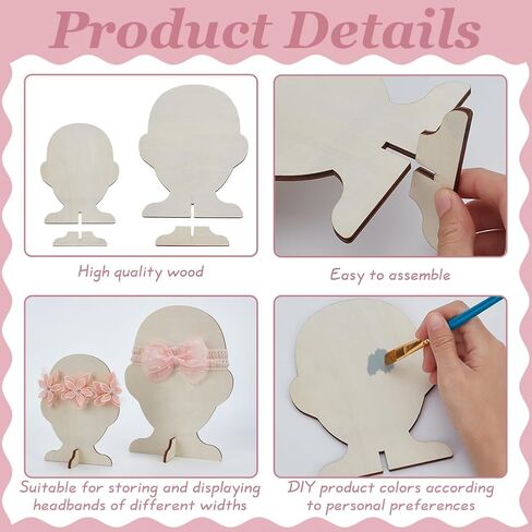 FINGERINSPIRE 2 Set Bow Display Stands 2 Sizes Wooden Hairband Display Stand Wooden Human Side Face Silhouette Hairpin Holder Humanoid Display Rack for DIY Crafts Selling Boutique Exhibition in Saudi Arabia