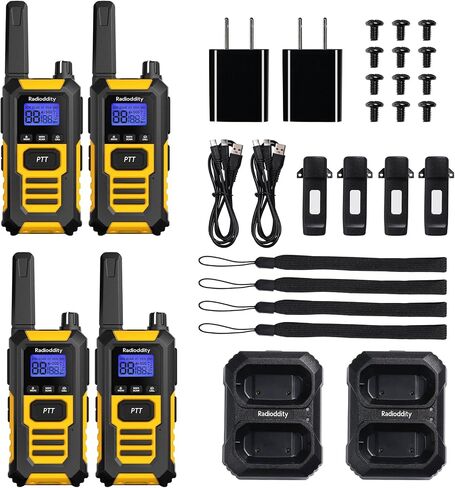 Radioddity HD-1 IP67 Heavy Duty Walkie Talkies, Waterproof Dustproof Shockproof Long Range Two Way Radio with One-Key Group Call, Vibrate Alert, SOS, Dual PTT, Base & USB-C Charing, 2 Packs in Saudi Arabia