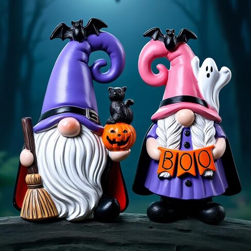 Halloween Decorations | Set of 2 Halloween Gnomes Decorations for home | Tomte Swedish Gnomes Resin Figurines for Indoor & Outdoor Garden Fall Gnome Table Centerpiece, Autumn Party Decor 4.2 "H in Saudi Arabia