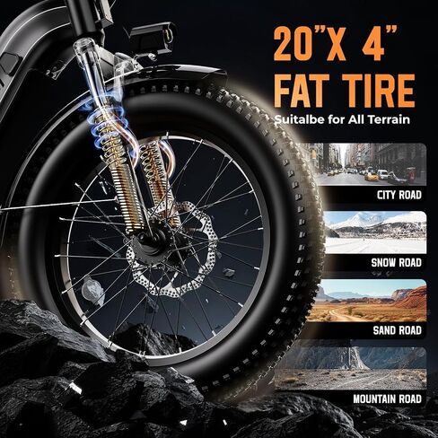 1500W Electric Bike for Adults,48V 20Ah Removable Battery Fast Ebike,Max 70Miles & 30MPH,20" x4.0 Fat Tire Electric Mountain Bike,7-Speed, Step-Thru Commuting Bicycle in Saudi Arabia